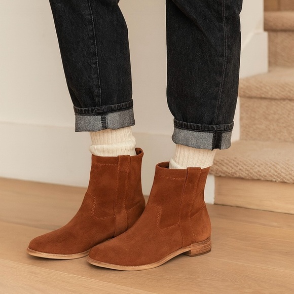 Toms Shoes - TOMS Laurel Cognac Suede Pull On Ankle Boots Tan Size 7.5 NWT